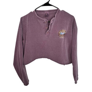 Cotton Deluxe Vintage Breckenridge Colorado Cropped Henley Long Sleeve Shirt